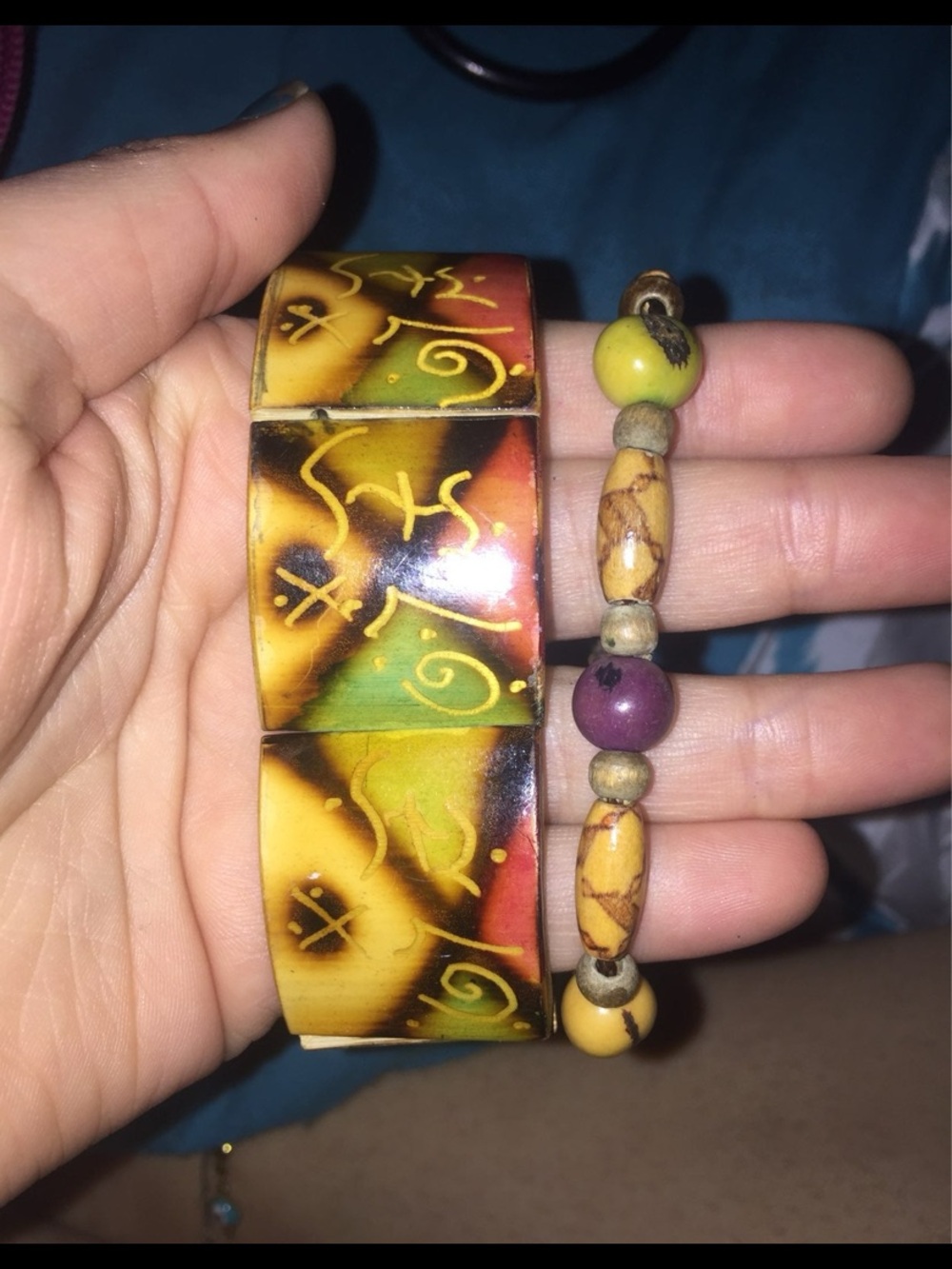 Handcrafted Multicolor Enamel Panel Bracelet and Bead Bracelet Set